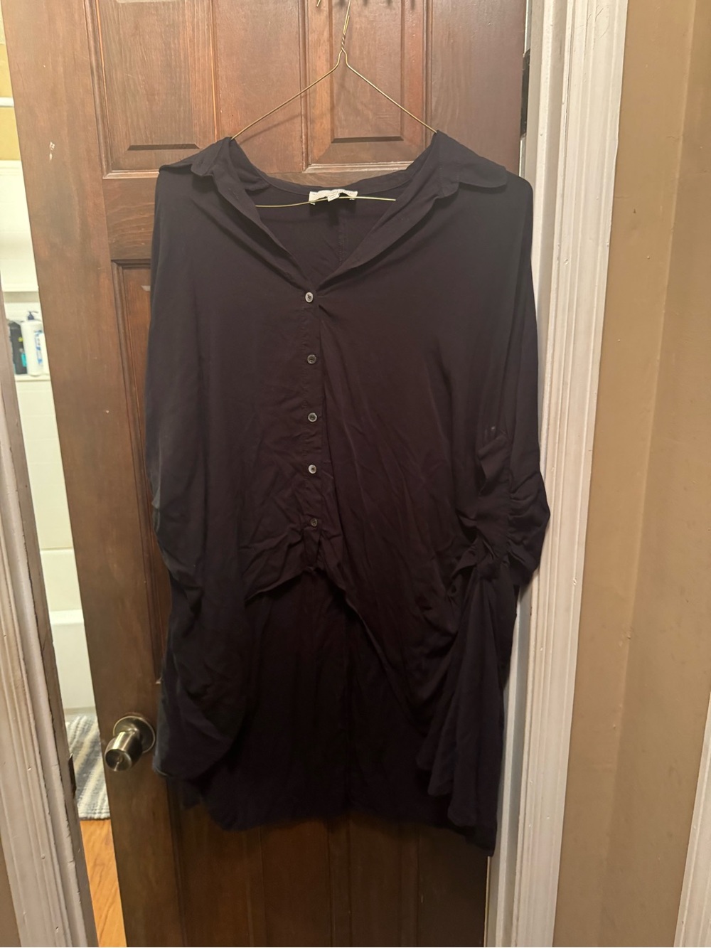 Women's Large Pinch Black Button-Front Long Sleeve Top